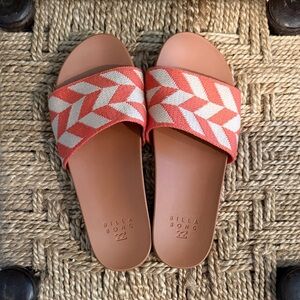 Billabong Coral and Cream Patterned Woven Slide Sandals